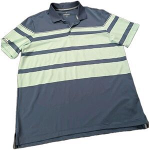 Adidas Polo Shirt Mens Size X-Large Gray Green Striped Golf Casual Short Sleeve